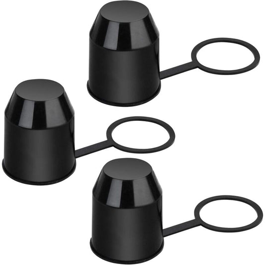 3 pcs Set Protective Caps For Trailer Hitch. Plastic - With Safety Ring - Weatherproof And Car Wash Resistant.