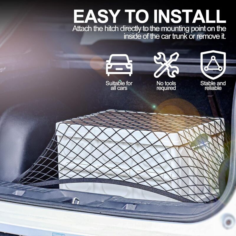 Car Trunk Storage Net Size 8060Cm Luggage Storage Net Storage Net With 6 Carabiners 4 Hooks Elastic Reinforcement