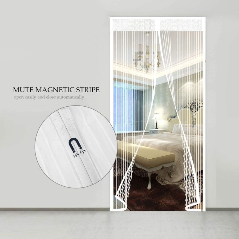 Magnetic Screen Door Automatic Closing Insect Screen Door Curtain With Magnets No Drilling (120X220Cm, White)