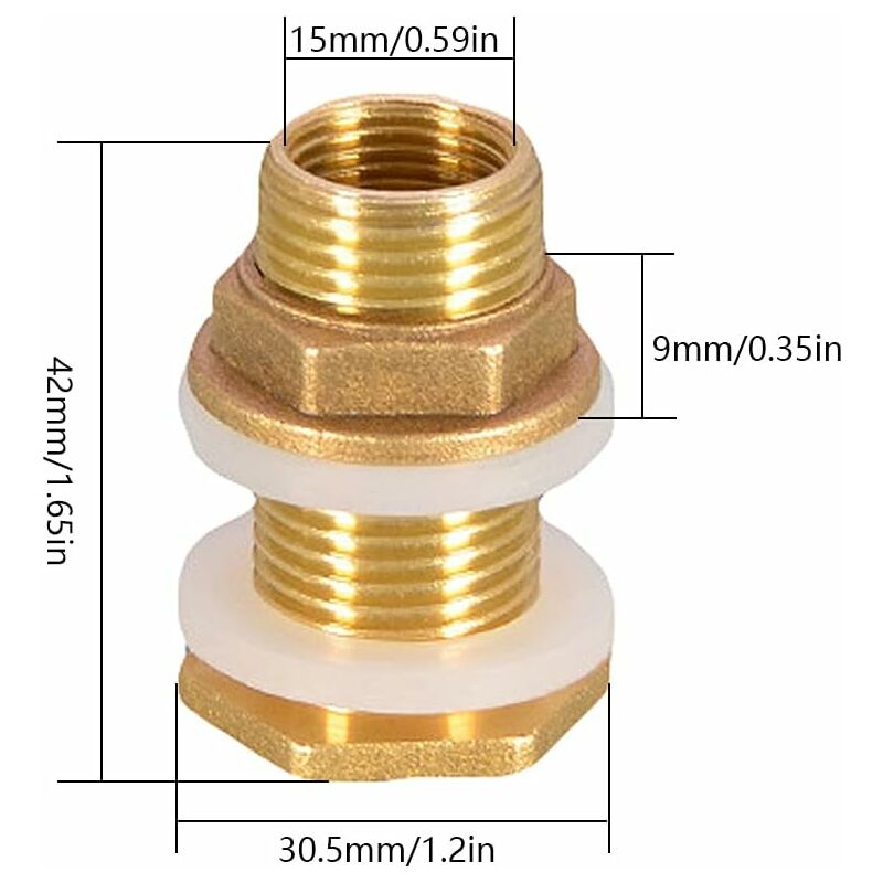 1/2 Brass Water Tank Water Pipe Connector 2 pcs 4.2Cm Brass Water Tank Socket 1/2 Inch Brass Water Connector For Rain