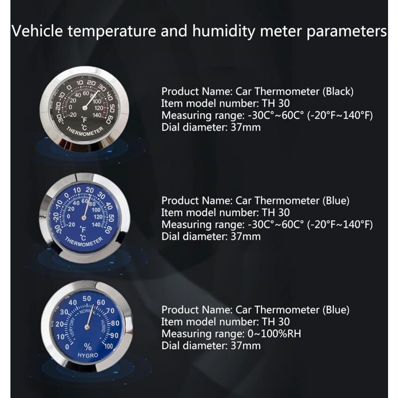 Auto Car Vehicle Thermometer/Hygrometer Clock Mini Small Classic DAshboard Thermometer Car Cool Decoration Metal Alloy