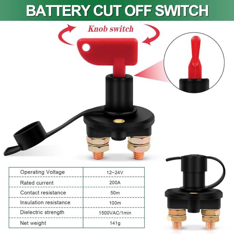 Isolator Switch 12V/24V Battery Isolator Disconnect Max 200A For Car, Truck, Boat, Vehicles Power Cut Off Kill Switch