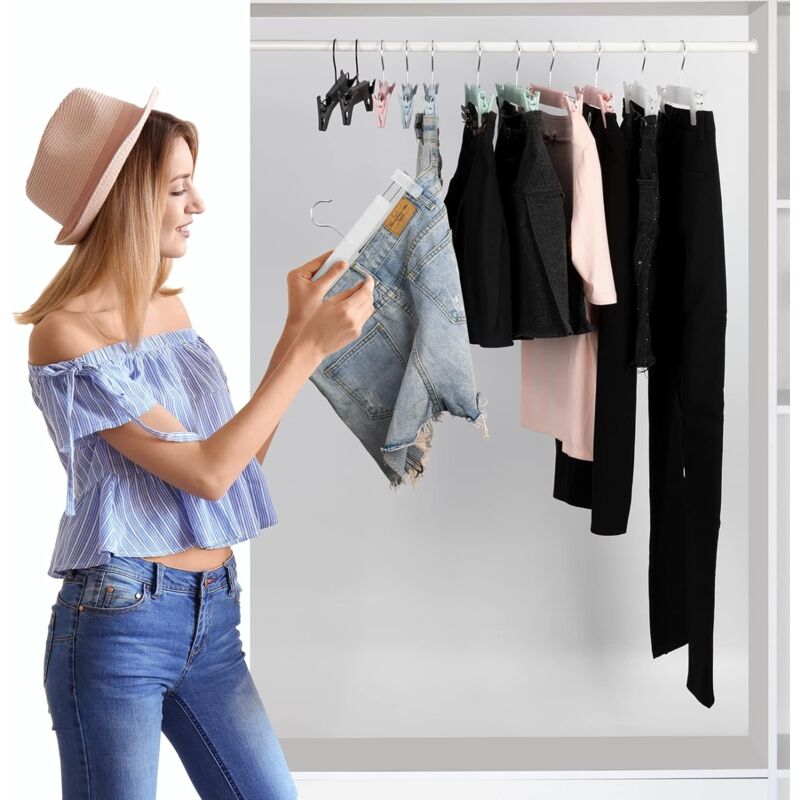 10 Pack Skirt Hangers, Trouser Hangers, With 2 Adjustable Non-Slip Clips, For Hanging Pants, Socks, Skirts - Translucent