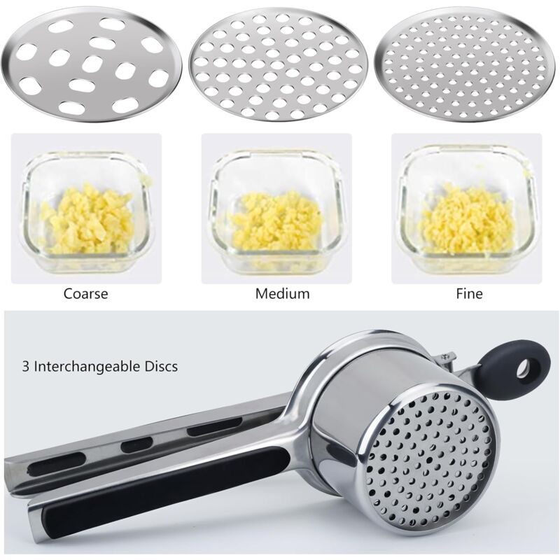 Potato Masher, Manual Potato Masher With 3 Interchangeable Discs, Professional Stainless Steel Manual Masher, Ideal For