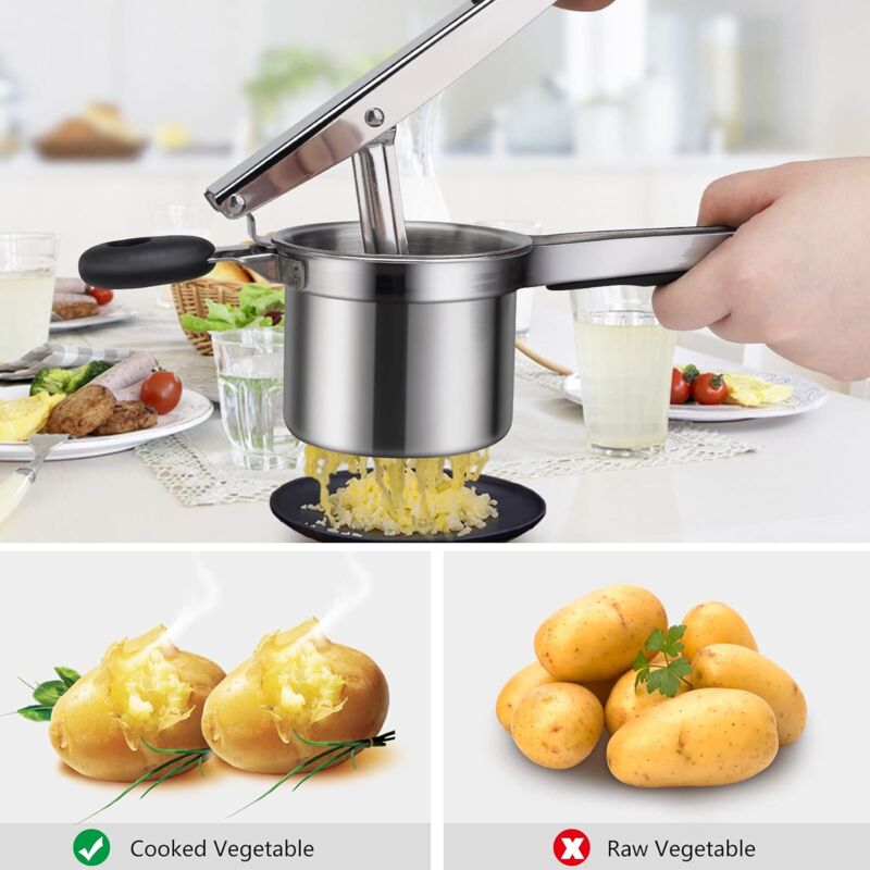 Potato Masher, Manual Potato Masher With 3 Interchangeable Discs, Professional Stainless Steel Manual Masher, Ideal For