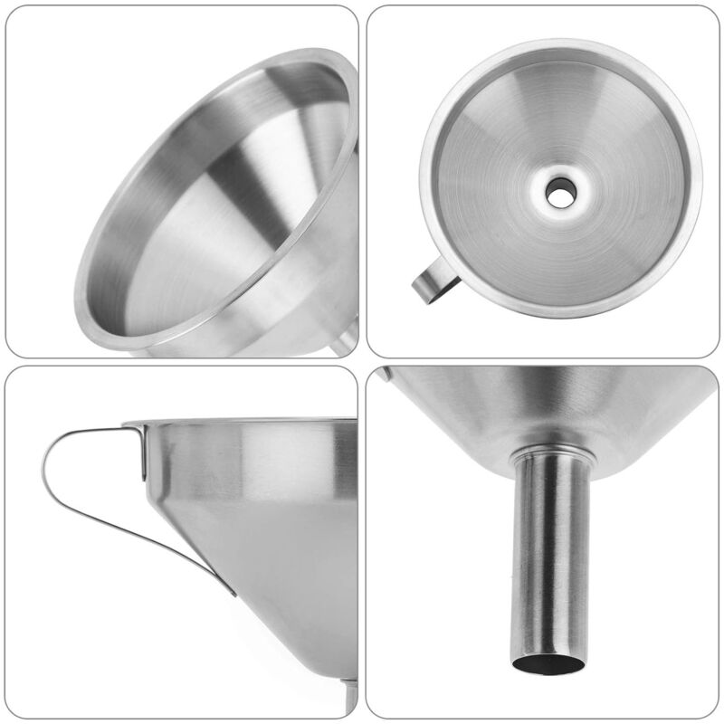 5" Food Grade Stainless Steel Kitchen Funnel With Removable 200 Mesh Filter And Handle Strainer Funnel For Oils, Juice,