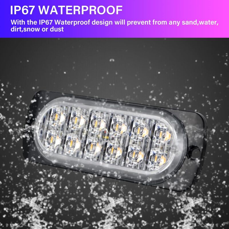 2 pcs 12 LED Amber Strobe Brake Light, 12V 24V LED Light Bar For Offroad Vehicle Car Van Boat Trailer Caravan, 3000K