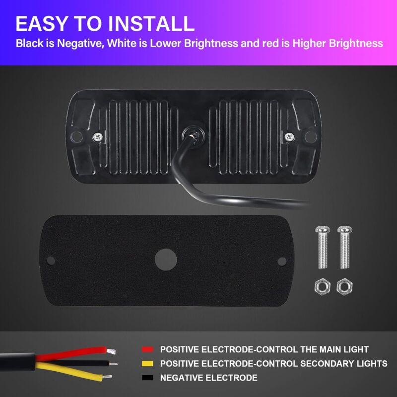 2 pcs 12 LED Amber Strobe Brake Light, 12V 24V LED Light Bar For Offroad Vehicle Car Van Boat Trailer Caravan, 3000K