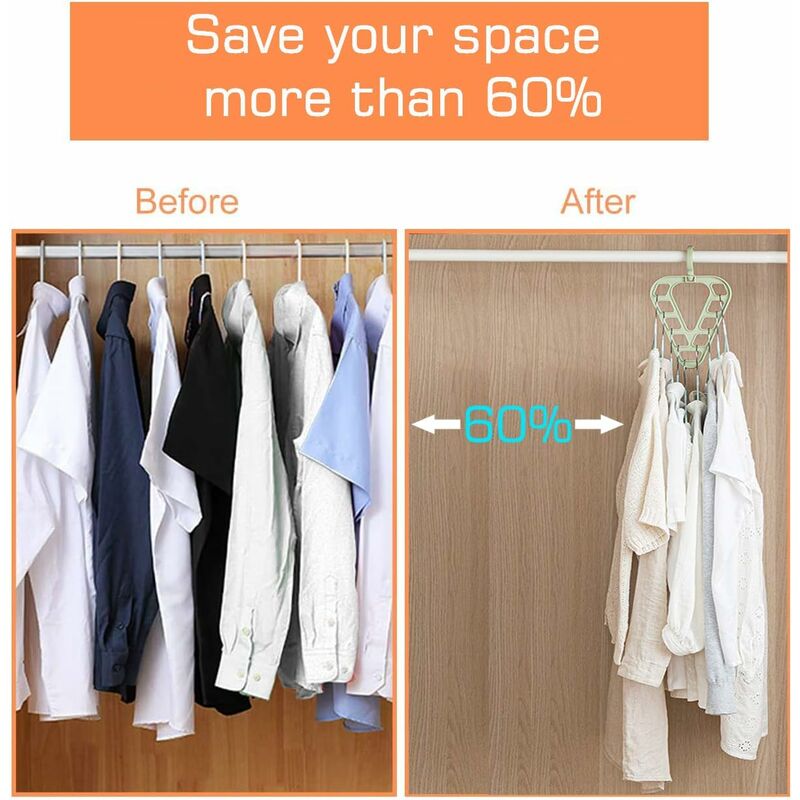 Magic Hanger Organizer, Space Saving Multi-Function Coat Rack Hangers, 9 Hole Triangle Multifunctional Non-Slip Hanger,