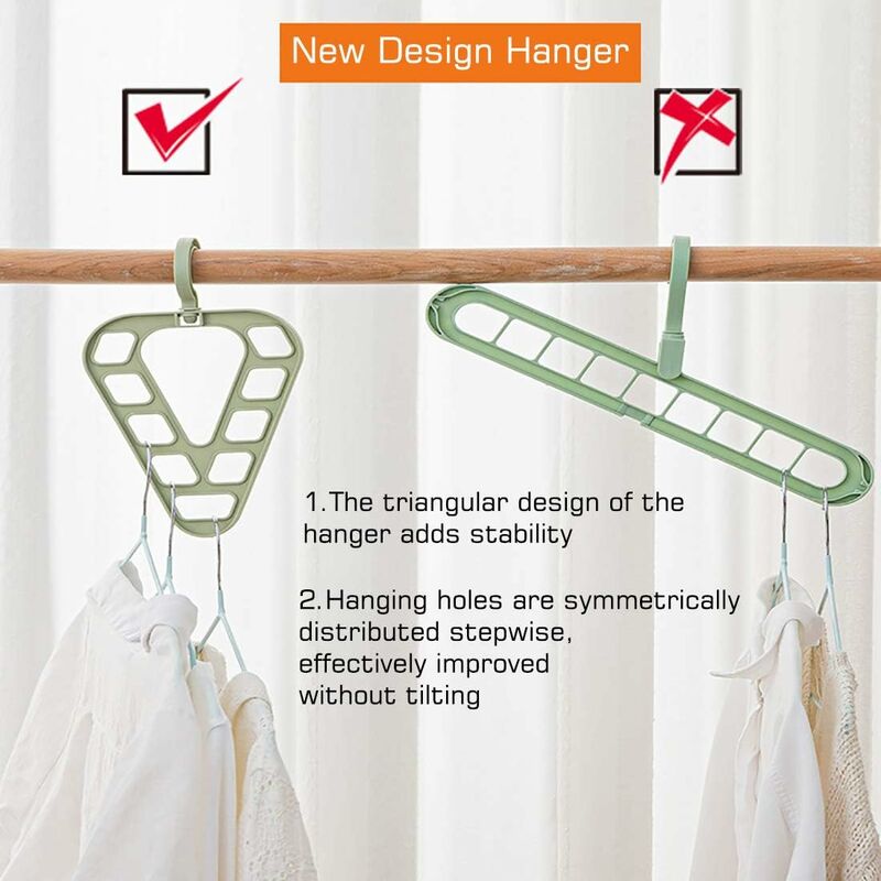 Magic Hanger Organizer, Space Saving Multi-Function Coat Rack Hangers, 9 Hole Triangle Multifunctional Non-Slip Hanger,