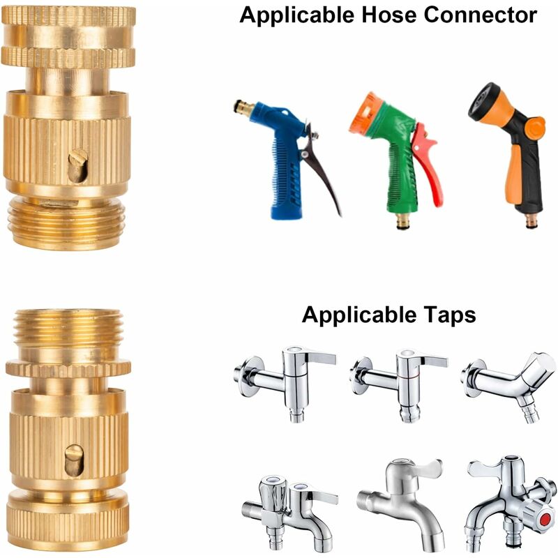 2 pcs 3/4 Inch Brass Quick Connect Garden Hose Connectors