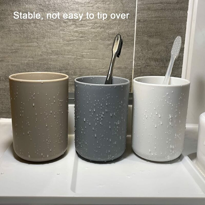Bathroom Tumbler, Toothbrush Holder, 3 pcs Set, Food Grade Plastic, Absolutely Unbreakable (White, Gray, Brown)