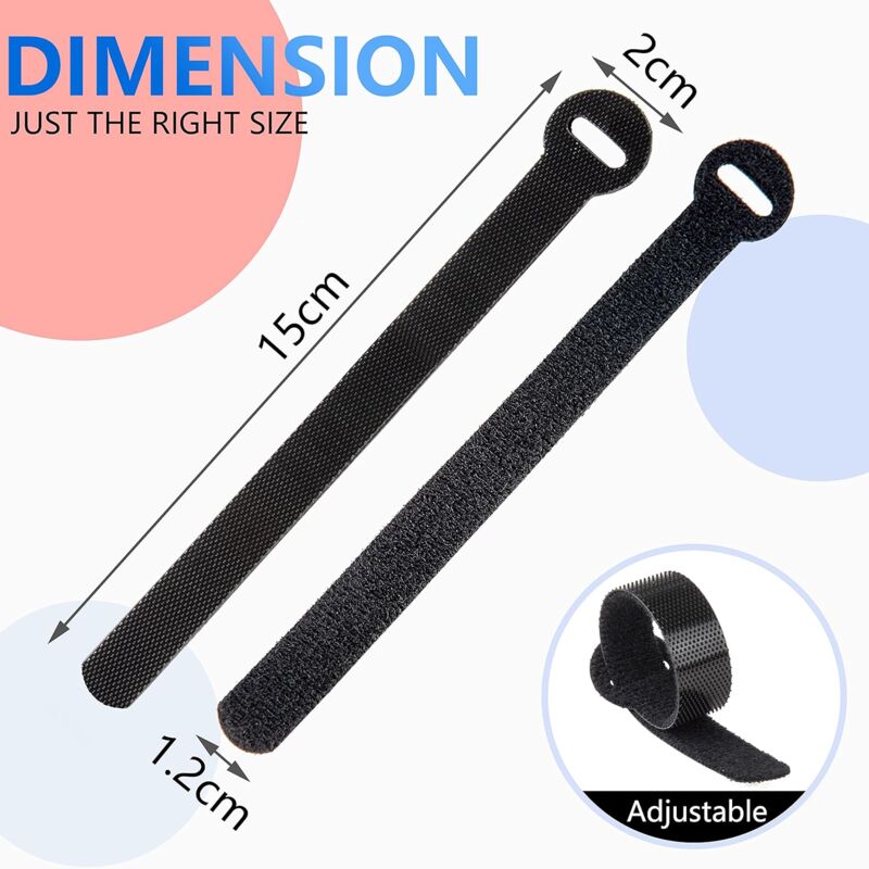 60 Pack Black Reusable Cable Ties Adjustable Hook And Loop Cable Management For Pc Cable Organizer Tv Office