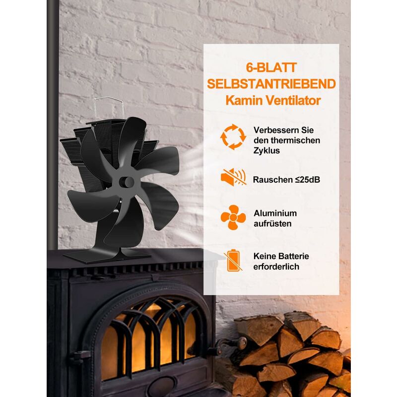 Wood Stove Fan 6 Blades Heat Powered Fireplace Fan Quiet Fan With Overheat Protection For Wood Burning Stove Gas