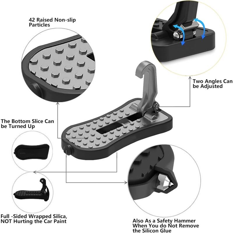 Car Door Pedal, Car Door Pedal Foot Nail U Car Door Latch Hook Pedal, With Auxiliary Pedal With Safety Hammer (16Cm,