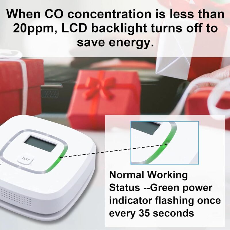 Battery Operated Carbon Monoxide (Co) Detector, En 52091 Certified, Carbon Monoxide Detector With Digital Display