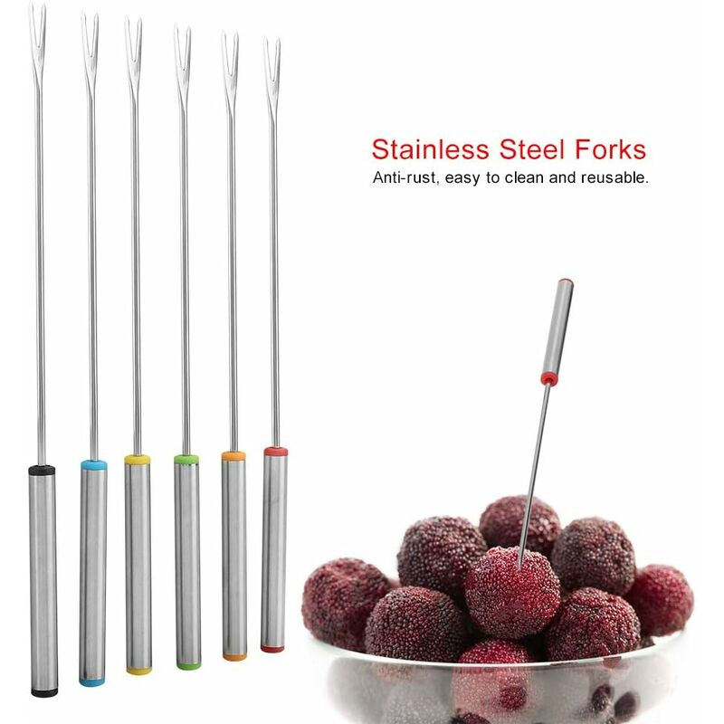 6 pcs Fondue Forks, Stainless Steel Fondue Forks, Chocolate Fondue Forks For Fruit Barbecue Pot Fork Fondue Skewers