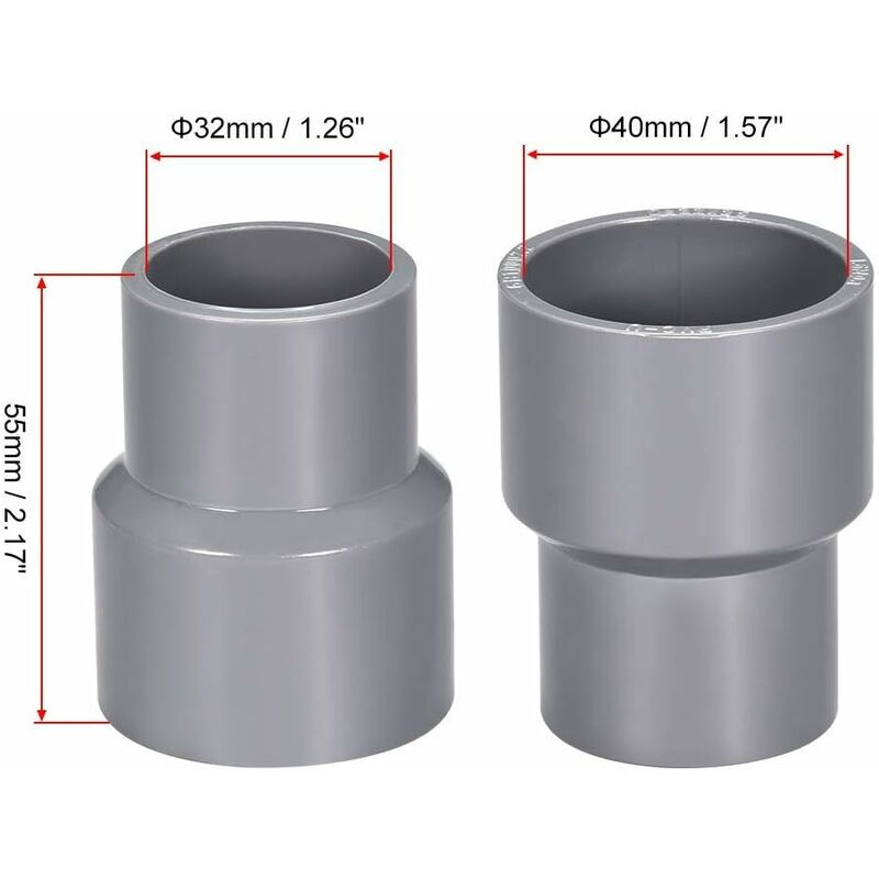 0Mm X 32Mm Pvc Pipe Coupling Hub Reducer Dwv Grey 2 pcs