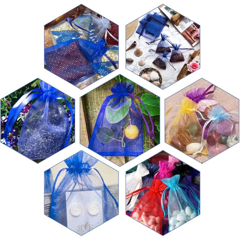 100 pcs Organza Bags 7X9Cm, Small Organza Pouches Jewelry Bags With Drawstring, For Wedding Party Favors Christmas