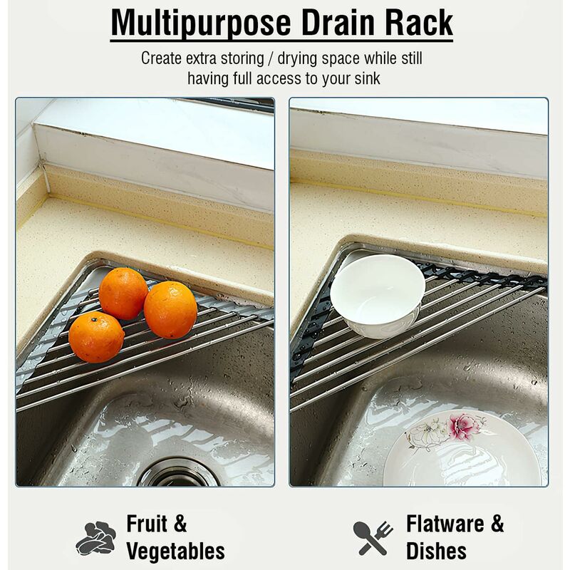 2 Pack Stainless Steel Foldable Triangular Drainer Rack For Kitchen Sink Non-Slip Grey