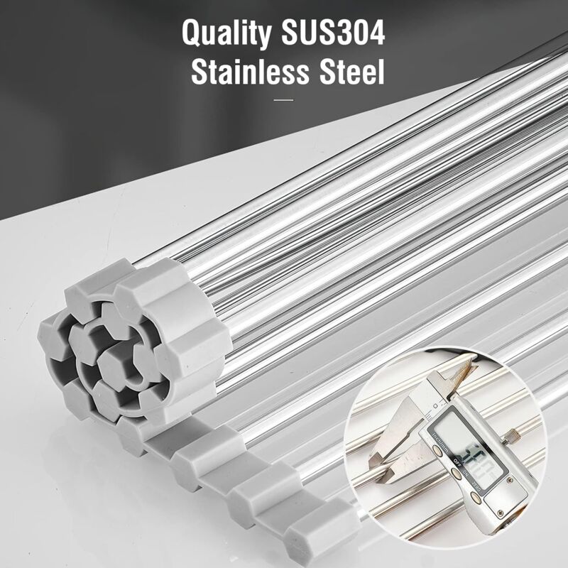 2 Pack Stainless Steel Foldable Triangular Drainer Rack For Kitchen Sink Non-Slip Grey