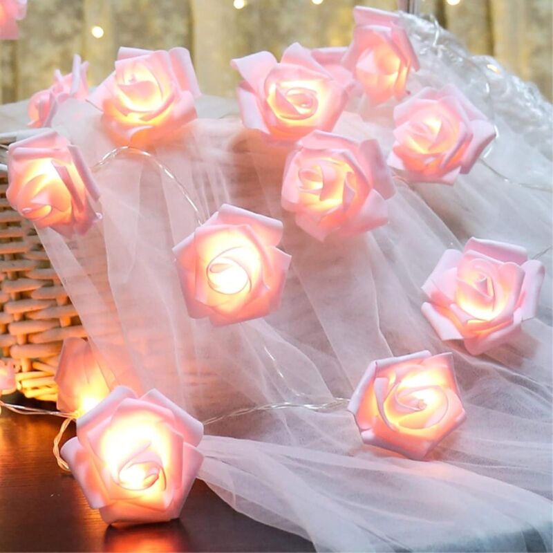 Battery Operated LED String Lights Pink Flowers Pattern Diameter 6Cm, Pe (Polyethylene)., Pink, 3M 20LED