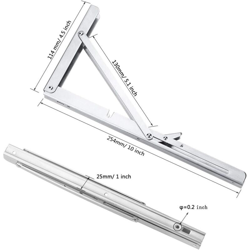 250Mm Folding Wall Shelf, 2 pcs Stainless Steel Folding Bracket, Garage Shelf Support Frame, Heavy Duty Bracket For
