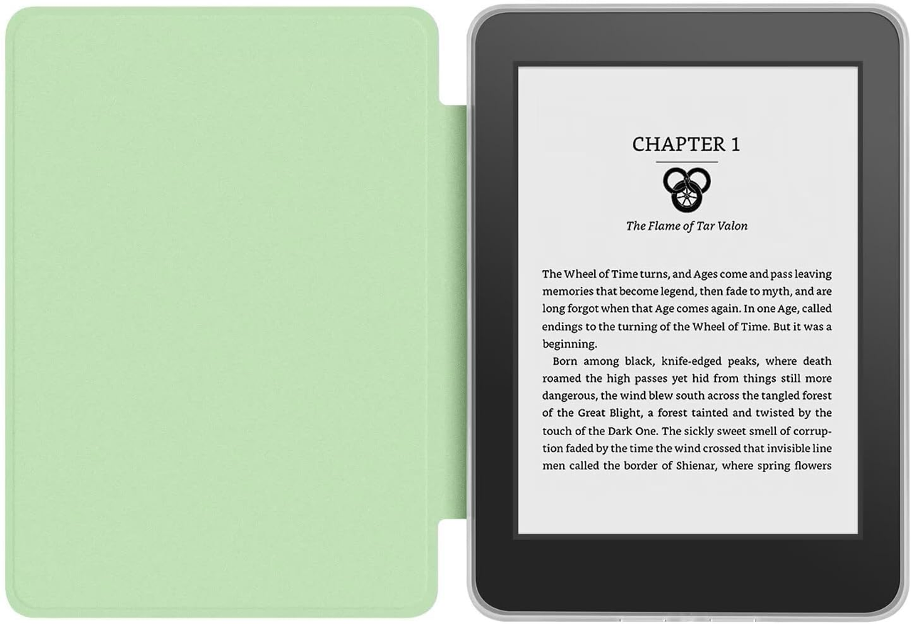 360° Rotating & Detachable Magnetic Case for 7" Kindle Paperwhite 12th Generation (2024)  – Auto Wake/Sleep, Hands-Free Stand, Clear Back Cover (Light green)