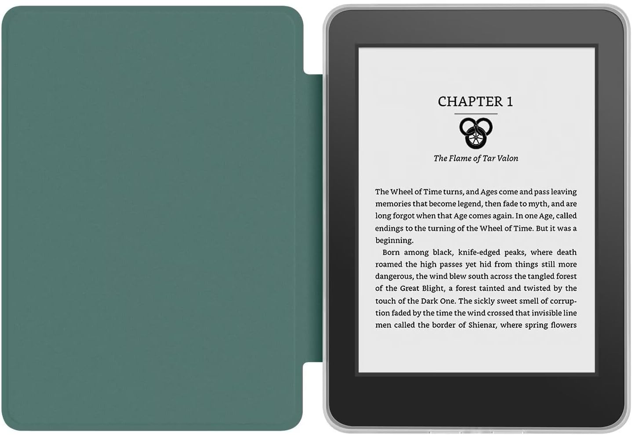 360° Rotating & Detachable Magnetic Case for 7" Kindle Paperwhite 12th Generation (2024)  – Auto Wake/Sleep, Hands-Free Stand, Clear Back Cover (Dark Green)