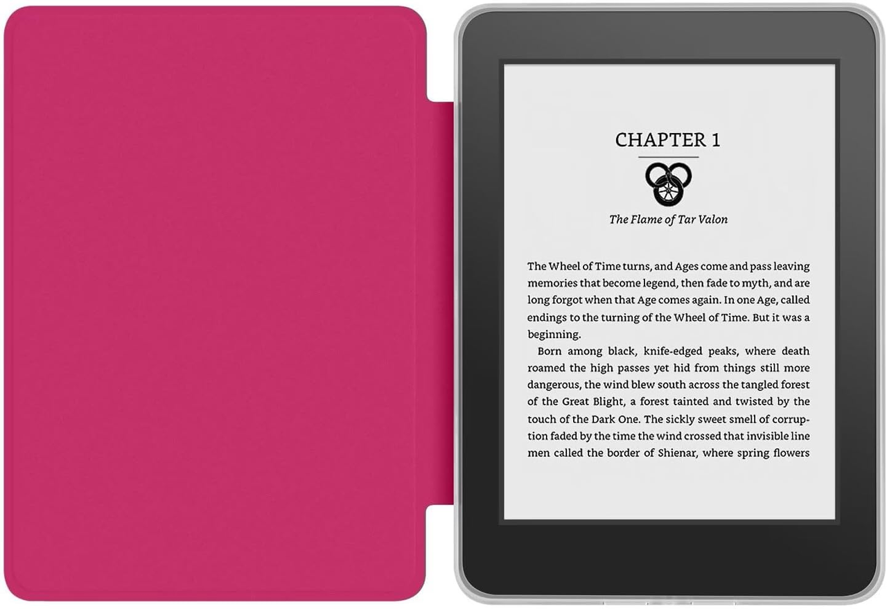 360° Rotating & Detachable Magnetic Case for 7" Kindle Paperwhite 12th Generation (2024)  – Auto Wake/Sleep, Hands-Free Stand, Clear Back Cover (Rose Red)