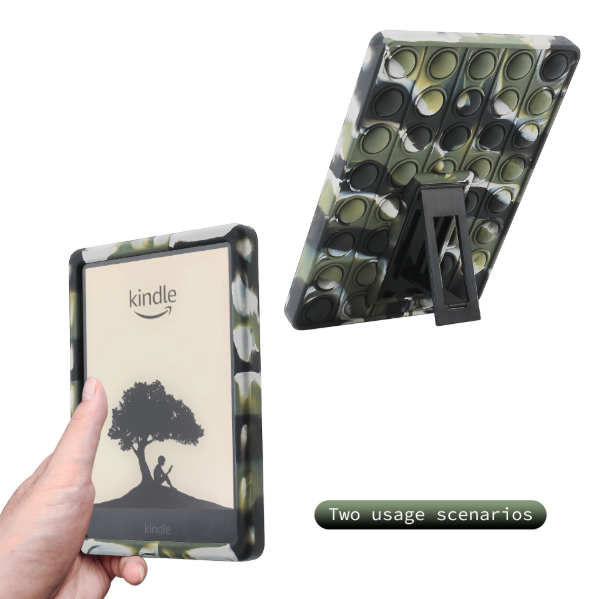 Pop It Fidget Case for Kindle Paperwhite 5 (6.8") - Rainbow Silicone Protective Cover with Stand，Camouflage
