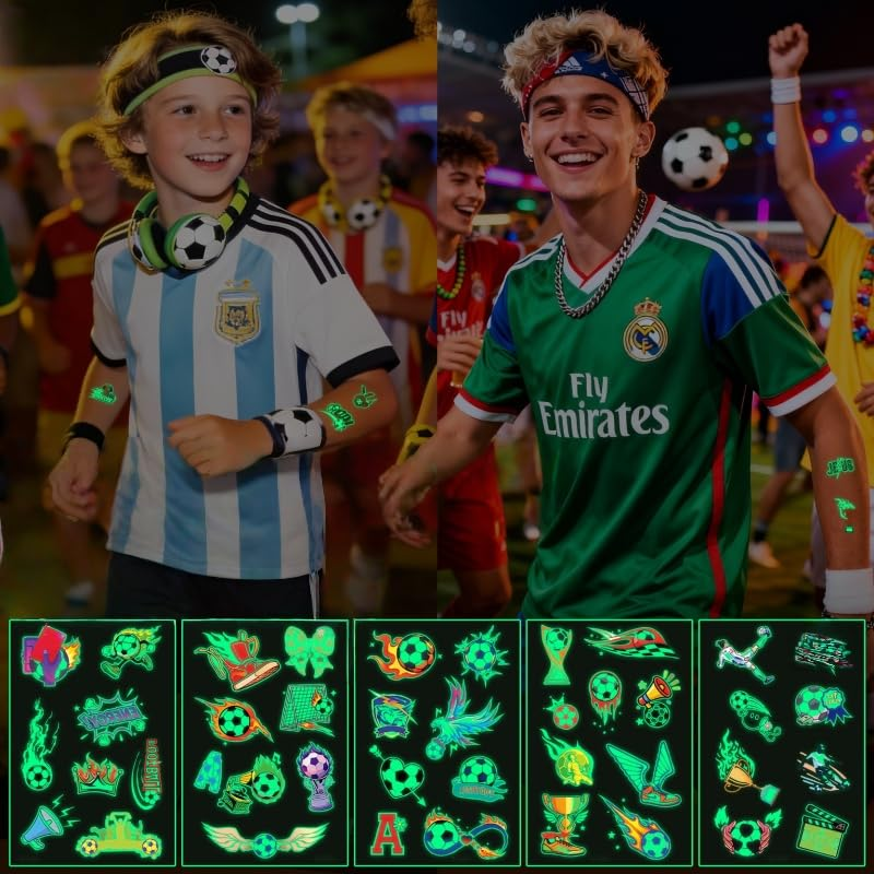 2026 World Cup Glow in the Dark Face Tattoos Waterproof Sweatproof Temporary Stickers 10 Sheets