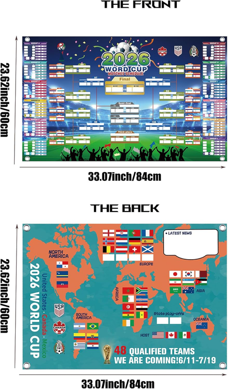 2026 World Cup Wall Chart Poster - 48 Team Tournament Schedule Tracker on Premium Waterproof Oxford Fabric (31.5" x 23.6") - Ultimate Soccer Gift for Fans (2026 World Cup Schedule Calendar-A)