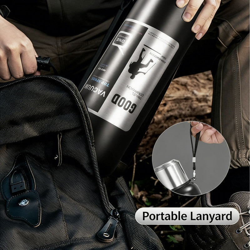 Antibacterial 316 Stainless Steel Vacuum Flask 800ml | Tea Infuser & Insulated Bottle for Hot/Cold Drinks (Black)