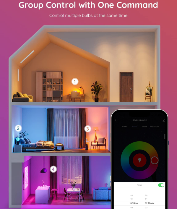 4 Pack Smart Light Bulbs,WiFi & Bluetooth LED Light Bulb That Works with Alexa & Google Home, Color Changing Light Bulb, 9W  E27 2.4Ghz WiFi Light Bulbs Tuya Smart APP