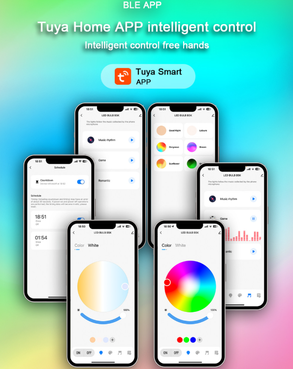 4 Pack Smart Light Bulbs,WiFi & Bluetooth LED Light Bulb That Works with Alexa & Google Home, Color Changing Light Bulb, 9W  E27 2.4Ghz WiFi Light Bulbs Tuya Smart APP