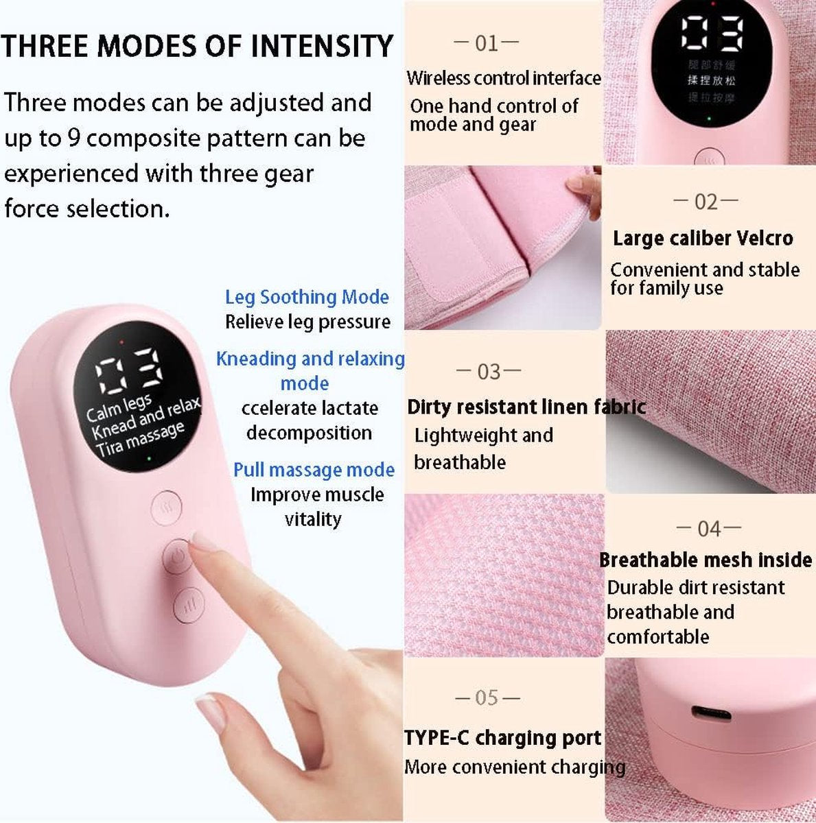 Leg massager - Calf massager - Leg massager for blood circulation -  Cordless massage - Air compression - Relieves leg pain - Adjustable intensity (grey)