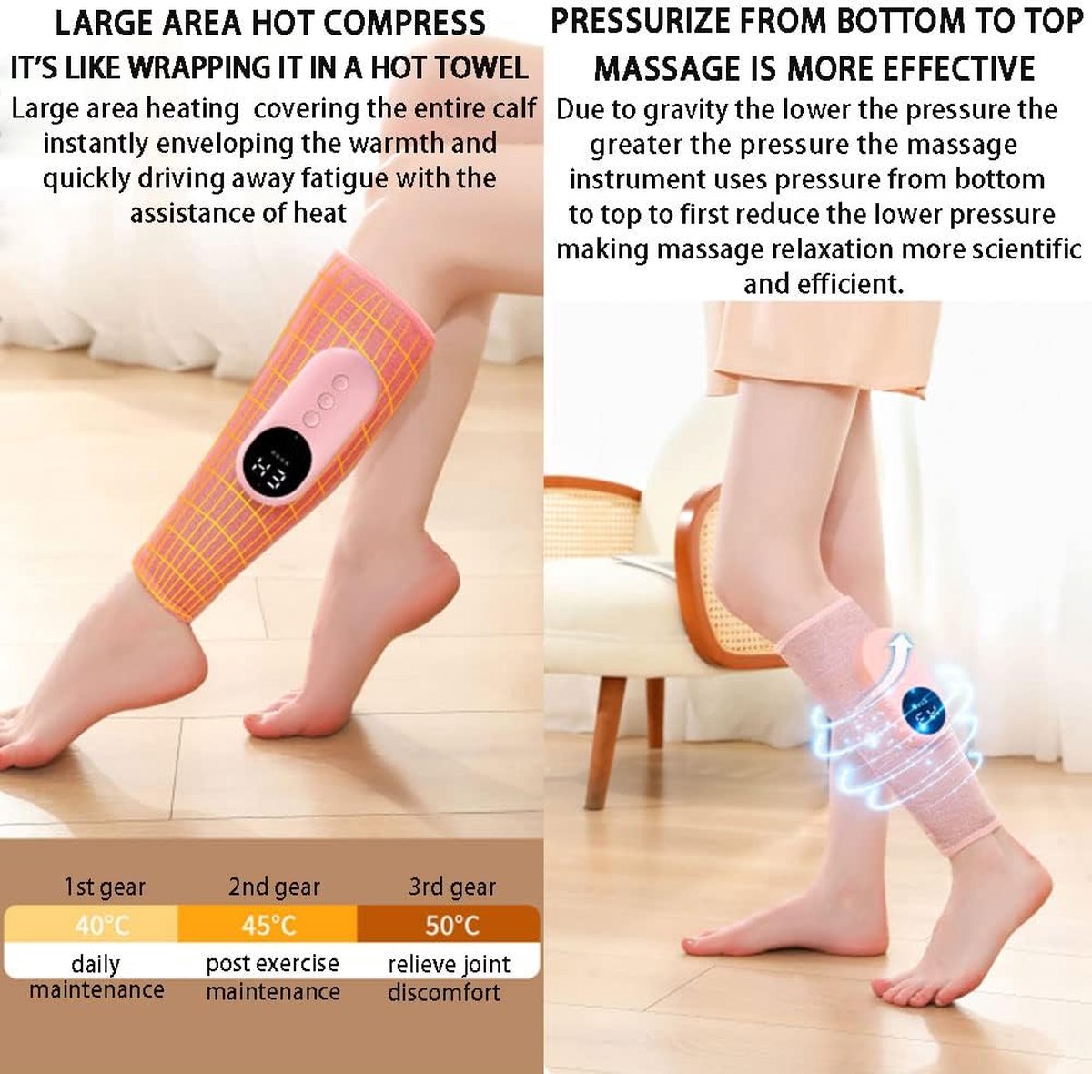 Leg massager - Calf massager - Leg massager for blood circulation -  Cordless massage - Air compression - Relieves leg pain - Adjustable intensity (grey)