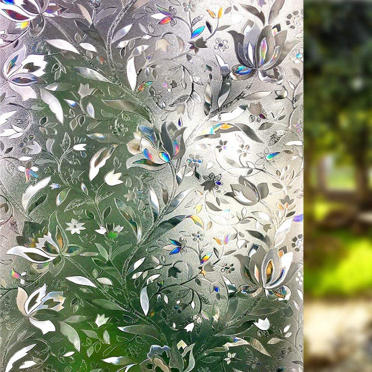 Window film - decorative window film - window sticker - 45x300 cm - Static cling - 3D Orchid - UV-resistant - Privacy screen - Translucent - Adhesive film without glue for windows and bathrooms