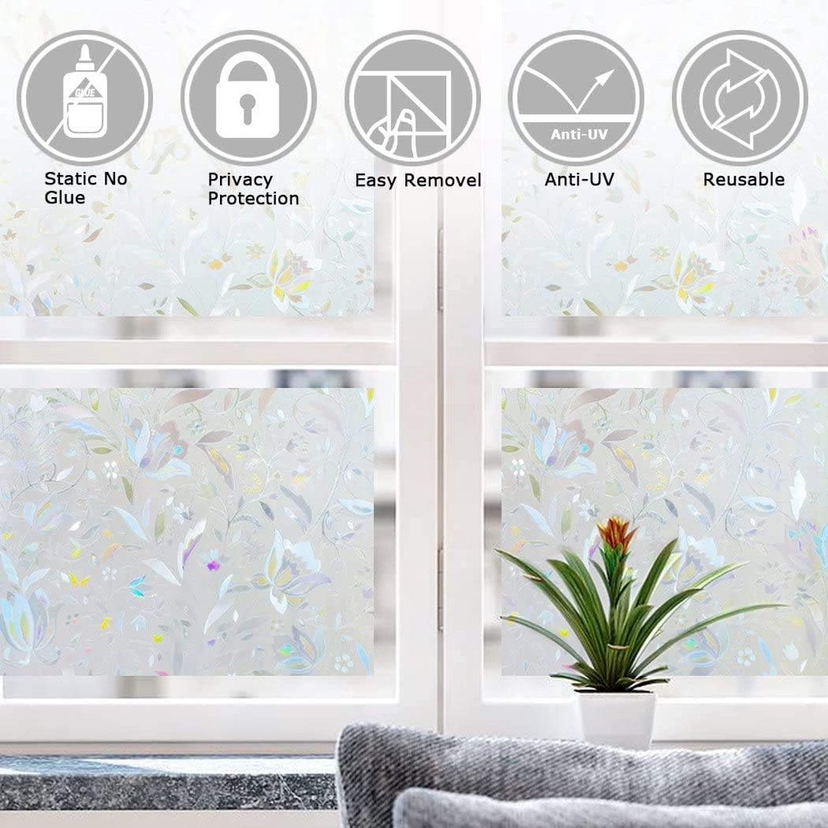 Window film - decorative window film - window sticker - 45x300 cm - Static cling - 3D Orchid - UV-resistant - Privacy screen - Translucent - Adhesive film without glue for windows and bathrooms
