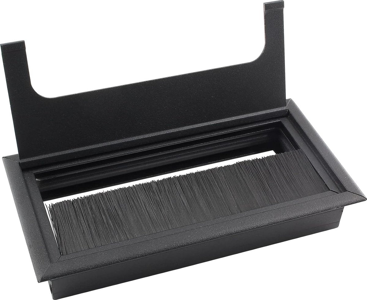 Noble Cable Grommet - Black Aluminum - Rectangle - Desk Cable Tray - Cable Hole with Brush Closure - Cable Organizer - Cable Cover - 16 x 8 cm - Matte Black