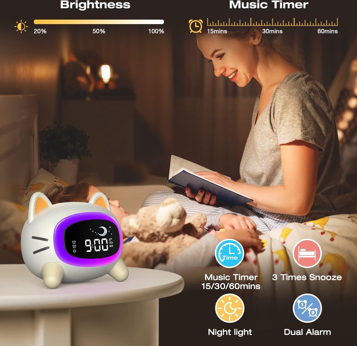 Sleep Trainer Alarm Clock Moon Sun Sound Machine Night Light Digital Battery Powered - Sleep Trainer for Children