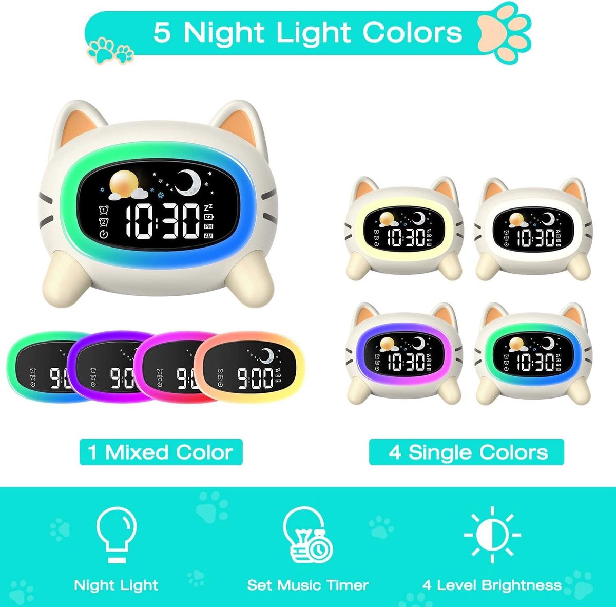 Sleep Trainer Alarm Clock Moon Sun Sound Machine Night Light Digital Battery Powered - Sleep Trainer for Children