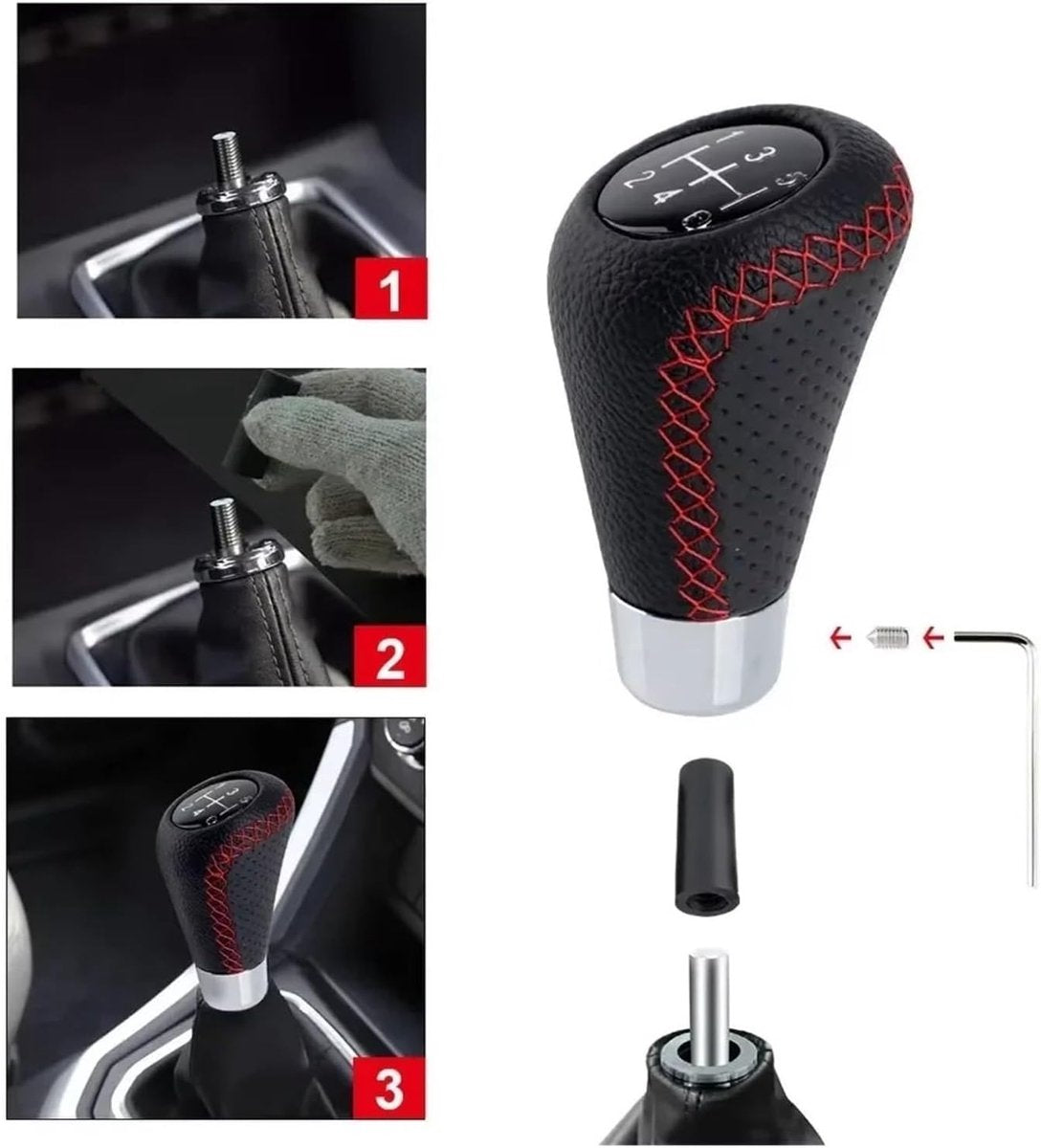 Gear shift lever - Manual gear shift lever - 5-speed transmission - Gear shift lever - Manual transmission - Black leather stitching - Universal gear shift lever (blue)