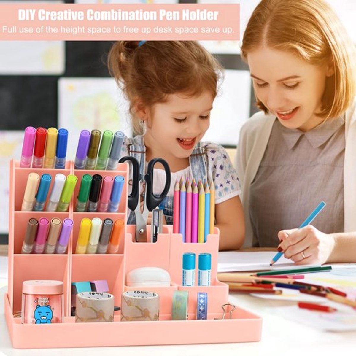 Pencil Case - 13 Compartments - Pen Holder - Desk Organizer - Pencil Holder - Desk Organizer - Pen Case - Plastic - Removable - Storage System - Mail Tray - Office Baby Clothing Accessories - Pink