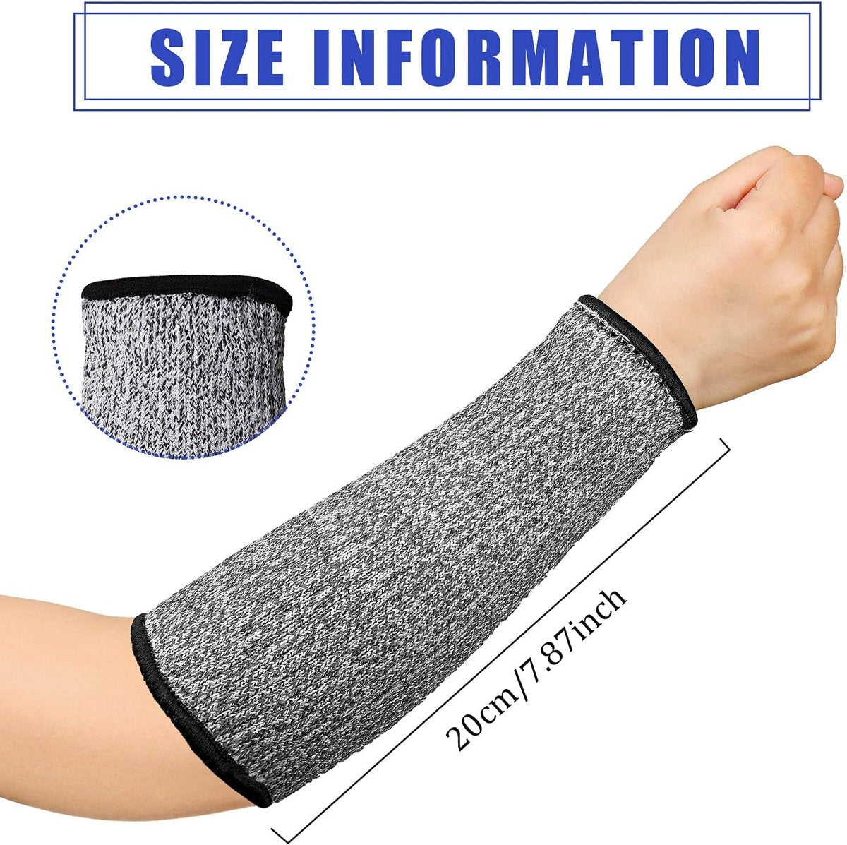 3 pairs of arm protectors for thin skin and bruises, cut-resistant forearm sleeves, level 5 burn protection (7.9 inches) - Black + Gray + Blue