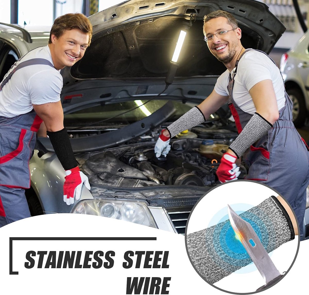3 pairs of arm protectors for thin skin and bruises, cut-resistant forearm sleeves, level 5 burn protection (7.9 inches) - Black + Gray + Blue