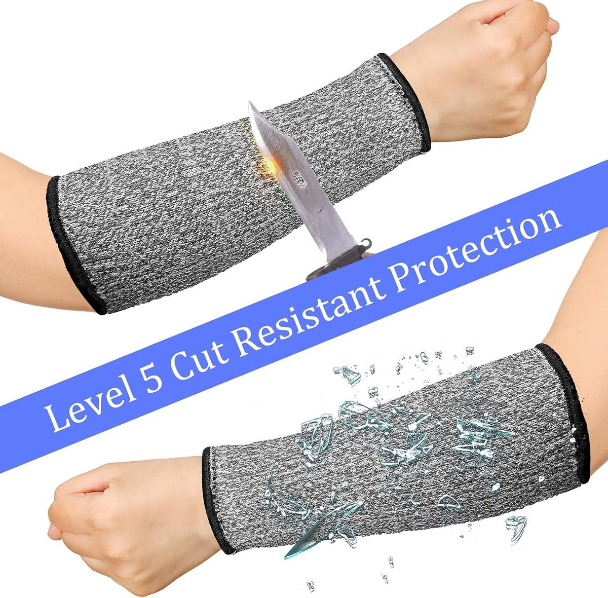 3 pairs of arm protectors for thin skin and bruises, cut-resistant forearm sleeves, level 5 burn protection (7.9 inches) - Gray