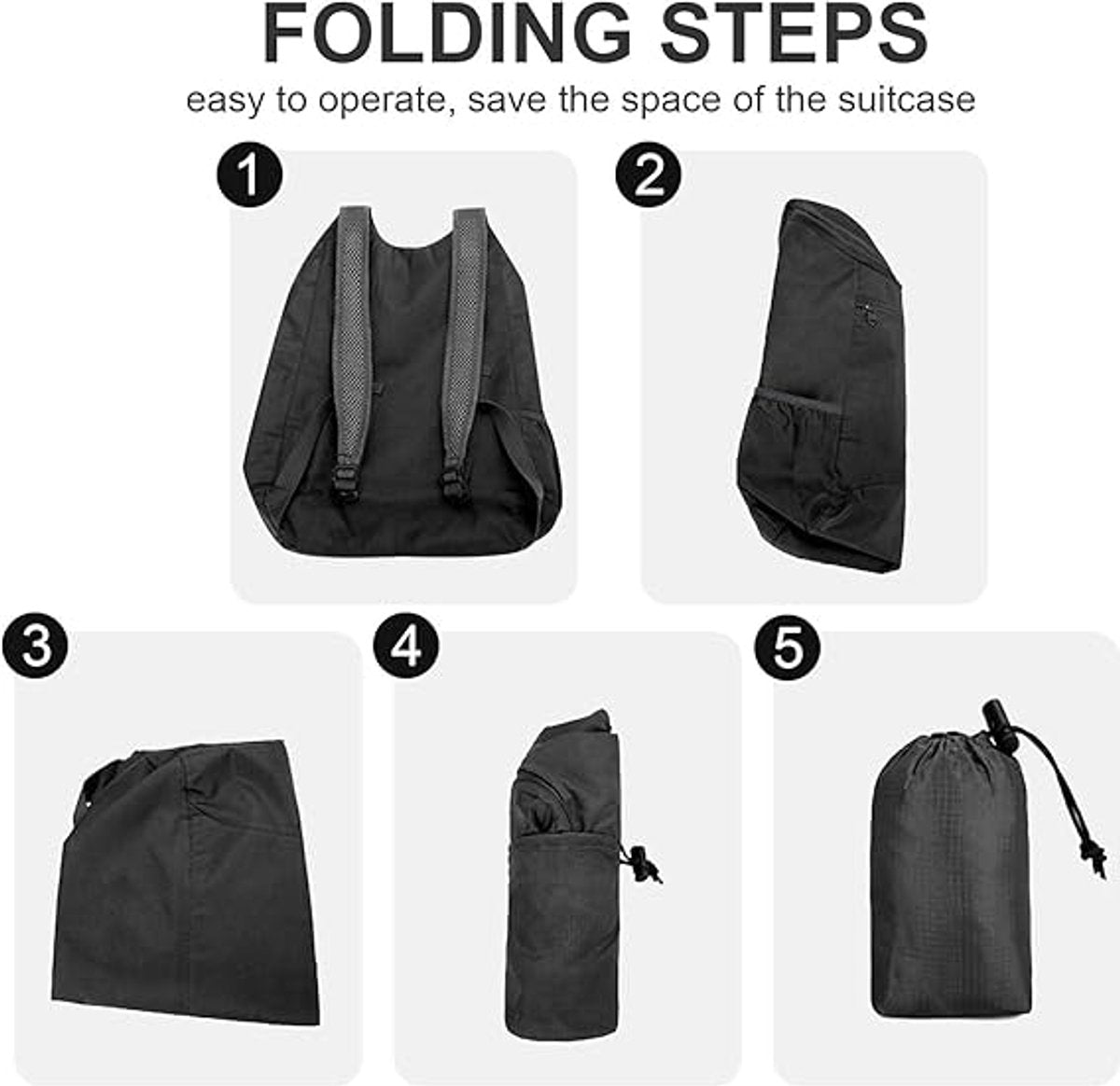 Backpack - Bag - Ultralight foldable backpack - Backpacks - Waterproof canvas, large capacity - Suitable for travel, hiking, camping, cycling, outdoor sports, Unisex, Black, One size