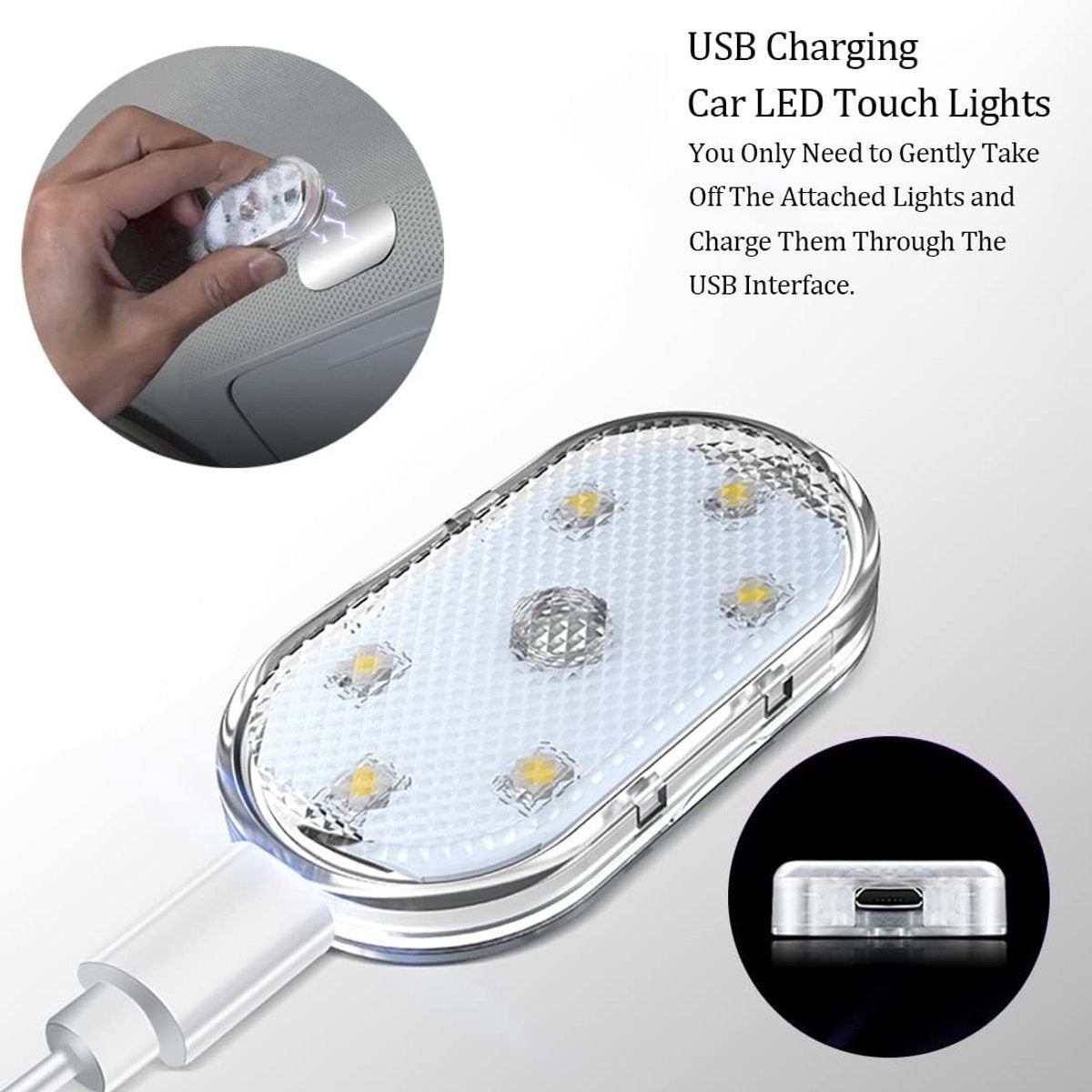 LED Car Lights - 4 Pack - LED Interior Car Lights - 7 Color Ambient Car Lights - USB Rechargeable Car Reading Lights - Portable